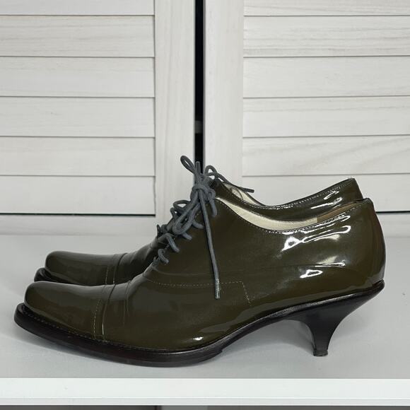 Vintage Prada Army Green Lace Up Oxford Size 35.5 - Picture 6 of 8